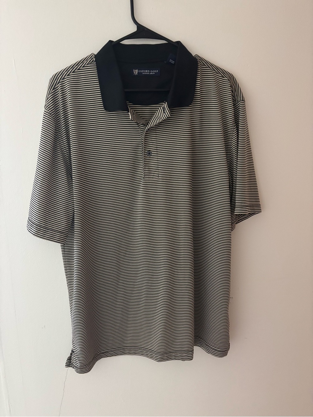 Men’s Oxford Golf cream and black striped polo shirt size XL